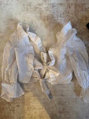 ASOS White Crinkled Tie-Front Blouse with Ruffle Trim